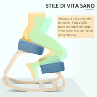 Vinsetto Sedia Ergonomica con Inginocchiatoio in Legno di Betulla e Cuscino, 51x69x58cm, Blu(m-6)