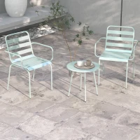 Outsunny Ensemble bistro de jardin 3 pièces salon de jardin 2 chaises empilables avec accoudoirs + table basse ronde en acier(m-7)