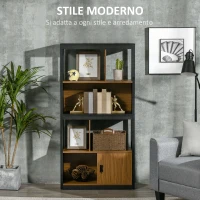 HOMCOM Mobile Libreria  4 Livelli Aperti con Armadietto, in Truciolato e MDF, 76.5x30x150 cm, Marrone e Nero(m-4)