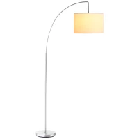 HOMCOM Lampadaire arc lampadaire arceau courbé design contemporain abat-jour polyester interrupteur à pied pour salon chambre et bureau 90 x 38 x 183 cm blanc et argent(m-1)