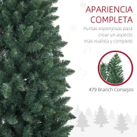 HOMCOM Árbol de Navidad Tipo Lápiz 183 cm con Base Plegable y 479 Ramas para Dormitorio Oficina Verde(m-5)