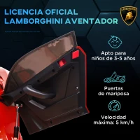 HOMCOM Coche Eléctrico Lamborghini para Niños Velocidad Max.5 km/h Puerta de Tijera con Control Remoto MP3 Rojo(m-4)
