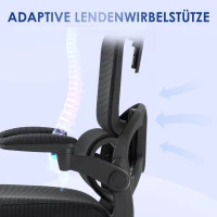 Vinsetto Bürostuhl Computerstuhl, 1 Kopfstütze, klappbare Armlehnen, 62 cm x 58 cm x 133 cm, Schwarz(m-6)