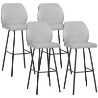 HOMCOM Bar Stools Set of 4, Linen-Touch Upholstered Bar Chairs, Kitchen Stools with Backs and Steel Legs for Dining Room, Light Grey(m-1)