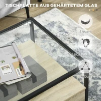 HOMCOM Couchtisch im Moderndesign, 2 Schubladen, 2 Regale, Beistelltisch, Natur, Schwarz(m-6)