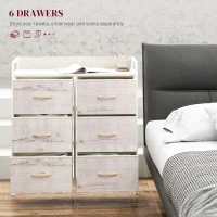 HOMCOM Rustic Chest of Six Fabric Drawers - Natural(m-4)