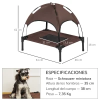 PawHut Cama Elevada para Mascotas con Toldo Extraíble Tela Transpirable para Interior y Exterior 61x46x62 cm Marrón(m-3)