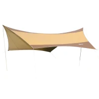 Outsunny Bâche Anti-Pluie Voile d'ombrage Toile de Camping 5,5L x 5,6l m Polyester Haute densité 210T imperméable Café doré(m-10)