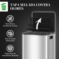 HOMCOM Cubo de Basura de Cocina con 2 Compartimentos 2x20L con Pedal Tapa de Cierre Suave y Cubo Extraíble Plata(m-6)