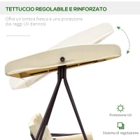 Outsunny Dondolo da Giardino 3 Posti in Metallo, Dondolo da Esterno con Tetto Inclinabile e Cuscini Imbottiti, 208x121x172 cm, Beige(m-4)