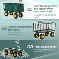 Outsunny Carrello da Giardino in Acciaio con Pareti Laterali Ribaltabili e 4 Ruote, Capienza 342L, Verde(m-5)