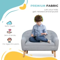 HOMCOM Children's Armchairs Kids Armchair Toddler Chair 2 Seater Wood Frame Mini Sofa for Bedroom Playroom Grey(m-5)