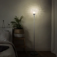 HOMCOM Modern Floor Lamp with K9 Crystal Lampshade, Tall Standing Lamp with E27 Bulb Base and Foot Switch for Living Room Bedroom Study Office Silver(m-2)