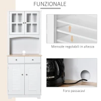 HOMCOM Credenza Alta per Cucina, Mobile Buffet in Legno Bianco, Armadio Dispensa in Stile Classico, Bianco, 68x39.5x170cm(m-5)