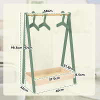 AIYAPLAY Kids Clothes Rail with 3Hangers, Bottom Storage Shelf for Girls, Boys, Nursery, Bedroom, Green(m-3)