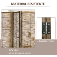 HOMCOM Biombo de 4 Paneles Plegable 160x1,8x170 cm Separador de Ambientes de Madera y Carrizo Natural(m-5)