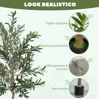 HOMCOM Pianta Artificiale di Olivo Alta 180 cm, Albero Finto con 900 Foglie e 40 Olive, Vaso Incluso(m-4)