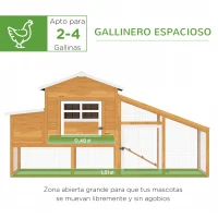 PawHut Gallinero de Madera Exterior Jaula para 2-4 Gallinas con Corral de Alambre Techos Asfálticos Nido Bandeja Extraíble y Rampa 200x80x105 cm Marrón(m-4)