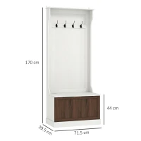 HOMCOM Mobile Appendiabiti 3 in 1 con 4 Ganci e Panca Contenitore, in Legno, 71.5x39.5x170 cm, Bianco(m-3)
