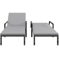 Outsunny Outdoor PE Rattan Sun Lounger Set of 2, Wicker Chaise Recliner Garden Chair with 5-Level Adjustable Backrest and 2 Wheels, Grey(m-11)