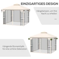 Outsunny Gartenpavillon mit Doppeldach Pavillon Gartenzelt Festzelt Partyzelt mit 4 x Seitenwand Metall+Polyester Cremeweiß 2,99 x 2,99 x 2,74 m(m-7)