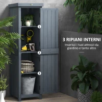 Outsunny Casetta Porta Attrezzi a 3 Ripiani in Legno da Abete con Tetto in Metallo, 45x45x160 cm, Grigio(m-5)