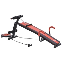 HOMCOM Banc de musculation banc pliable de fitness avec oreiller multifonction sit-up entraînement abdominaux bras dossier hauteur réglable à 3 niveaux acier 53 x 166 x 52-60 cm noir rouge(m-10)