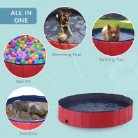 PawHut Dog Paddling Pool, Foldable Dog Pool, Leakproof & Hard Plastic, Portable Pet Bathtub with Non-Slip Base & Drainage Hole, for Indoors, Outdoors, Garden, Patio, 160 x 30 cm, Red(m-4)