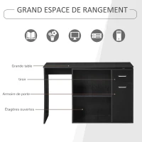 HOMCOM Bureau Informatique table de salle à manger multimédia modulable Multi-rangements Double Niche + tiroir Panneaux Particules Noir(m-6)