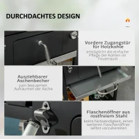 Outsunny Kohlegrill BBQ-Grill Smoker, inkl. Thermometer, Flaschenöffner, 120 x 64 x 114 cm, Schwarz(m-6)