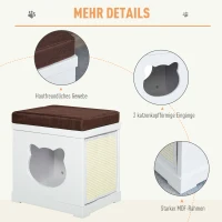 PawHut Katzenhaus Sitzhocker Hocker 2 In 1 Katzenhöhle Katzenwohnung MDF Weiß 41 x 30 x 36 cm(m-6)