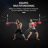 HOMCOM Bola de Velocidad de Boxeo Montado en Pared Altura Ajustable con Barra Giratoria e Inflador Punching Ball para Adultos y Adolescentes 79x72x20 cm Negro y Rojo(m-4)