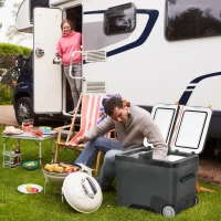 Outsunny Glacière élétrique portable congélateur et réfrigérateur avec 2 zones - contenance 45 L avec roues, poignée télescopique, 12/24 V DC et 110-240 V AC(m-2)