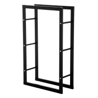 HOMCOM Kaminholzregal Metall 60 x 25 x 100 cm Brennholzregal Stapelhilfe Stahlrahmen bis 100kg Kaminholzunterstand Outdoor Holzregal Feuerholzregal für Garten Terrasse Außen Schwarz(m-10)