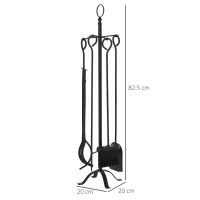 Outsunny Set 5 Attrezzi per Camino Base con Attizzatoio, Pinza, Paletta e Scopa 20x20x82.5cm, Nero(m-3)