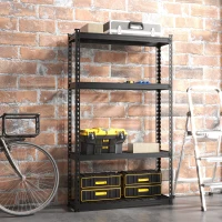 HOMCOM Estantería Almacenamiento de 4 Niveles Estantería de Garaje de Acero Carga 600 kg Estantes Ajustables 70x30x152 cm Negro(m-2)