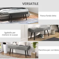 HOMCOM Panca Imbottita Fondoletto in Velluto con Gambe in Acciaio, 100x36x45cm, Grigio(m-6)