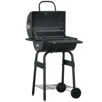 Outsunny Barbecue a Carbone con Coperchio, Termometro, Mensole e Ruote, 68x63x102 cm, Nero(m-10)