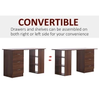 HOMCOM Computer Desk, Writing Table, PC Workstation with 3 Storage Shelves and Drawers, Silver Handle, for Home Office, Walnut(m-6)