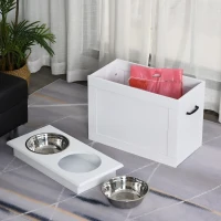 PawHut Erhöhter Hundenapf Futternapf mit Staumraum Wassernapf 2 x 2000ml Edelstahlnäpfen Hundenäpfe Fressnapf Futterstation für Hunde Katzen Weiß(m-2)