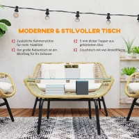 Outsunny Sitzgruppe, Outdoor Sitzgarnitur, Gartenmöbel Set mit Beistelltisch, Metall, Rattan, Beige, 118 x 69 x 73 cm(m-4)