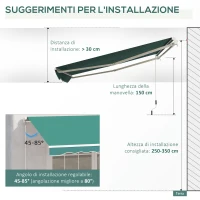 Outsunny Tenda da Sole Avvolgibile a Caduta con Manovella, in Alluminio e Poliestere, 3x2.5m, Verde Scuro(m-9)