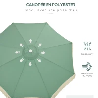 Outsunny Parasol de jardin parasol extérieur inclinable parasol à franges avec manivelle 8 baleines dim. Ø 2,65 x 2,45 H m vert(m-6)