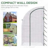 Outsunny Outdoor Walk-In Lean to Wall Greenhouse with Zippered Roll Up Door and PE Cover, 143L x 118W x 212Hcm, White(m-5)