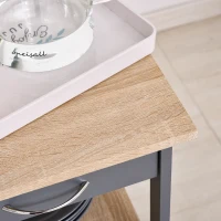 HOMCOM Chariot de service desserte de cuisine à roulettes 2 étagères + plateau amovible + tiroir bois de pin MDF gris chêne clair(m-8)