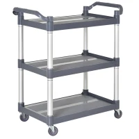 HOMCOM Chariot de service desserte de cuisine à roulettes 3 étagères dim. 88L x 44l x 93H cm alu. polypropylène gris(m-8)