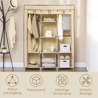 HOMCOM Schrank aus Stoff, Aufbewahrungslösung, 8 Regale, 2 Kleiderstangen, Beige(m-6)