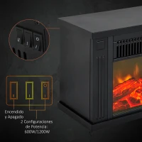 HOMCOM Chimenea Eléctrica 600/1200W Chimenea Decorativa de Mesa Chimenea Portátil con Efecto Llama Realista Protección Contra Sobrecalentamiento para 10-15 m² 34x17x25 cm Negro(m-6)