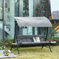 Outsunny Dondolo da Giardino a 3 Posti , Dondolo da Esterno con Tettuccio Regolabile e 2 Tavolini, Grigio 271x125x177cm(m-2)
