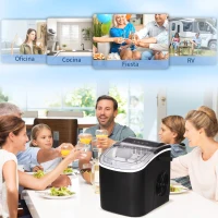 HOMCOM Máquina para Hacer Hielo 12 Kg en 24 Horas 9 Cubitos en 6-12 Minutos Depósito de Agua 1,3 L 22,2x29,4x29 cm Negro(m-8)